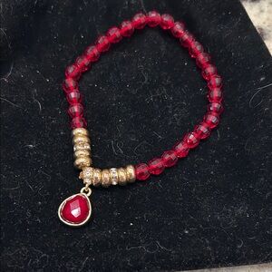 Chic Red Crystal Bracelet with Gold Charm